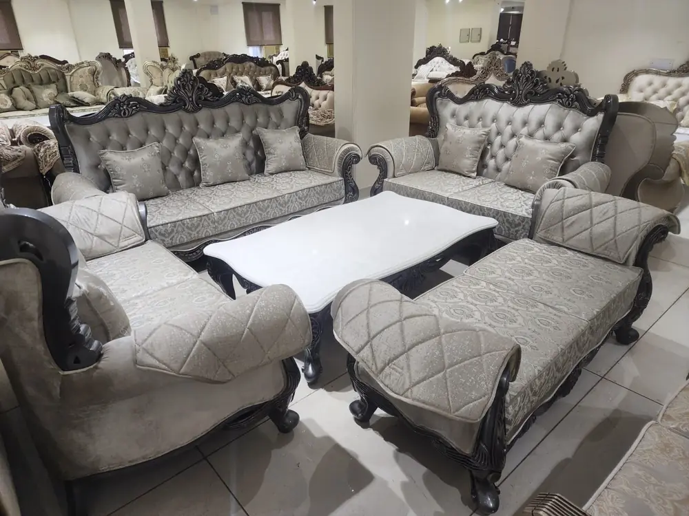 Maharaja Silver Velvet Sofa Set