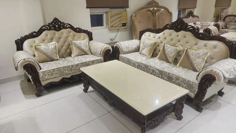 Maharaja Twin Sofa Set with Marble Table