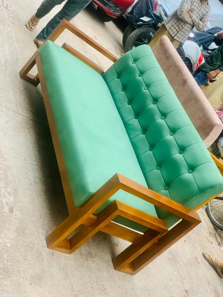Mint Tufted Teak Sofa