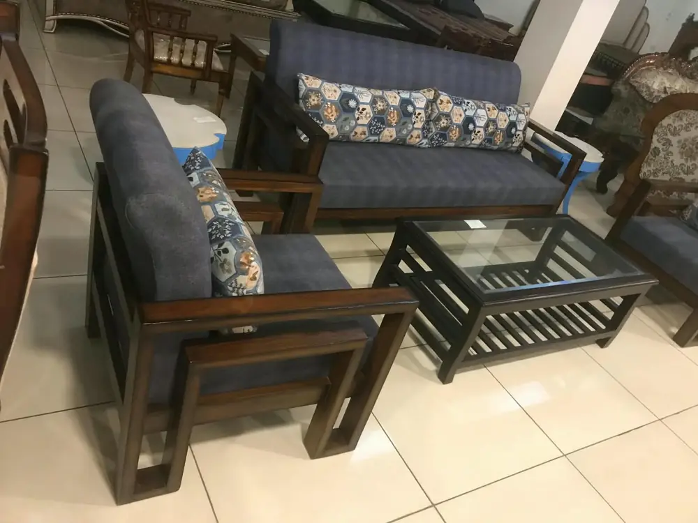 Navy Cross-Weave Sofa Set