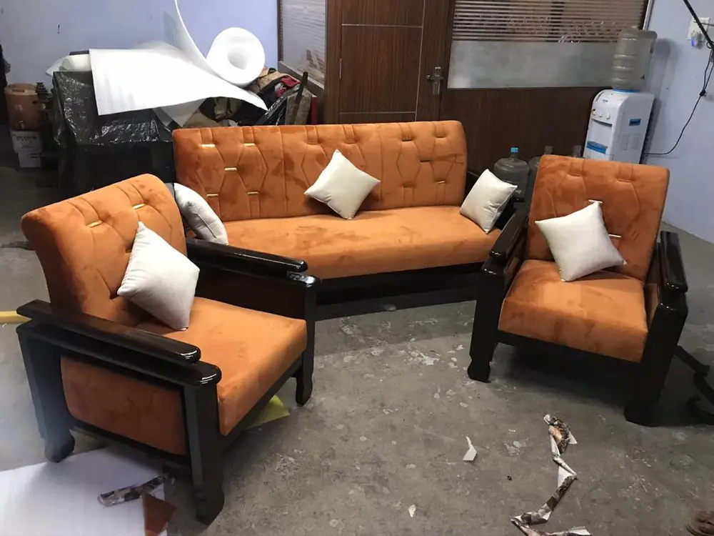 Orange Velvet Sofa Set