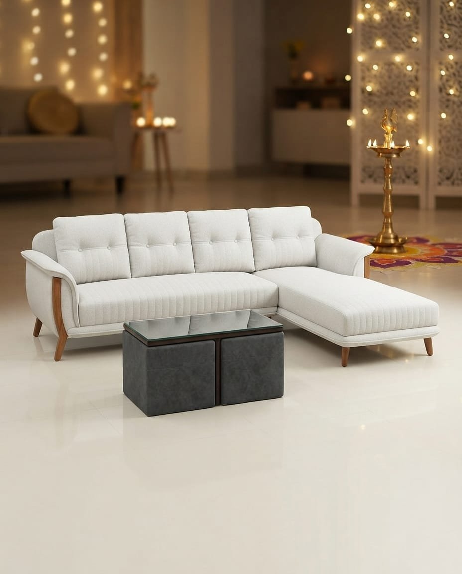 Pearl White L-Shape Sofa