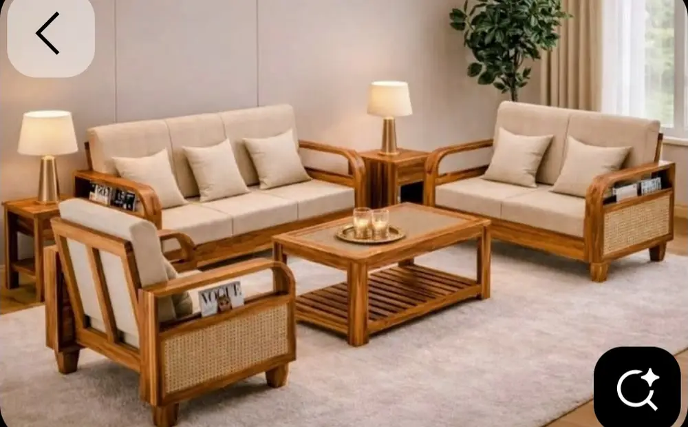 Rattan Panel Teak Sofa Set