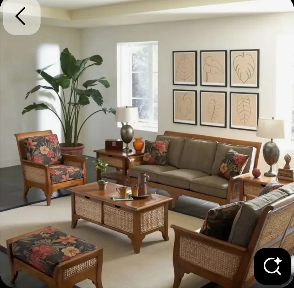 Rattan Teak Sofa Set with Ottoman
