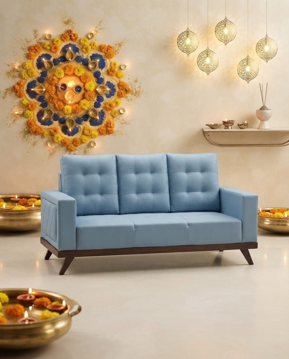 Sky Blue Tufted 3 Seater