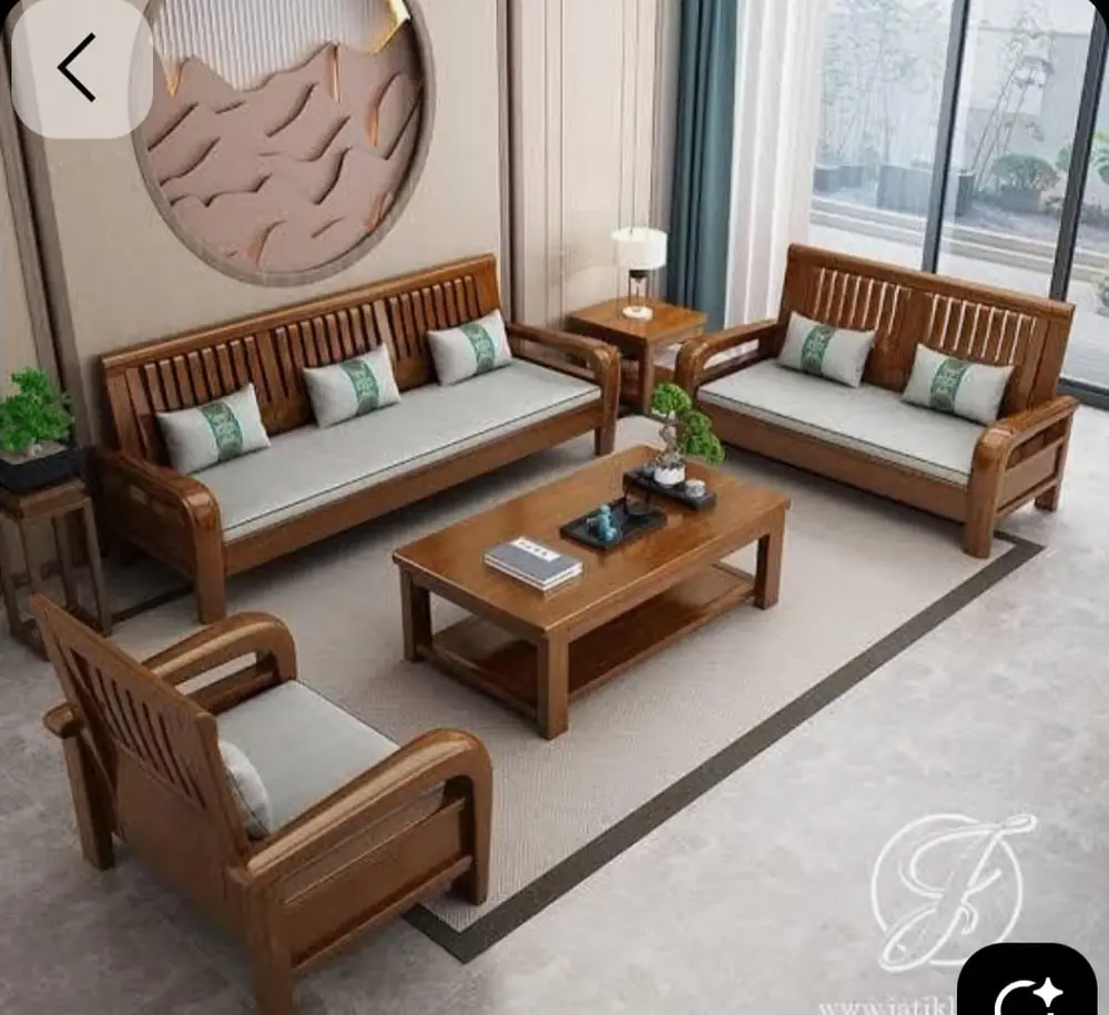 Slatted Back Teak Sofa Set