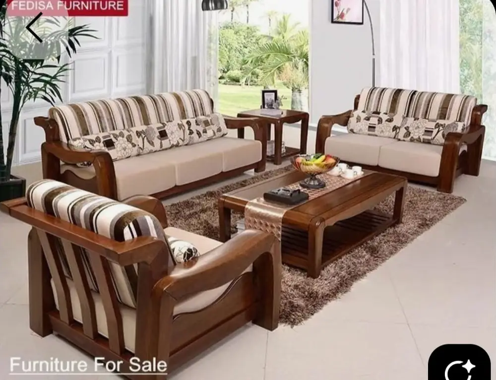 Striped Teak Sofa Set