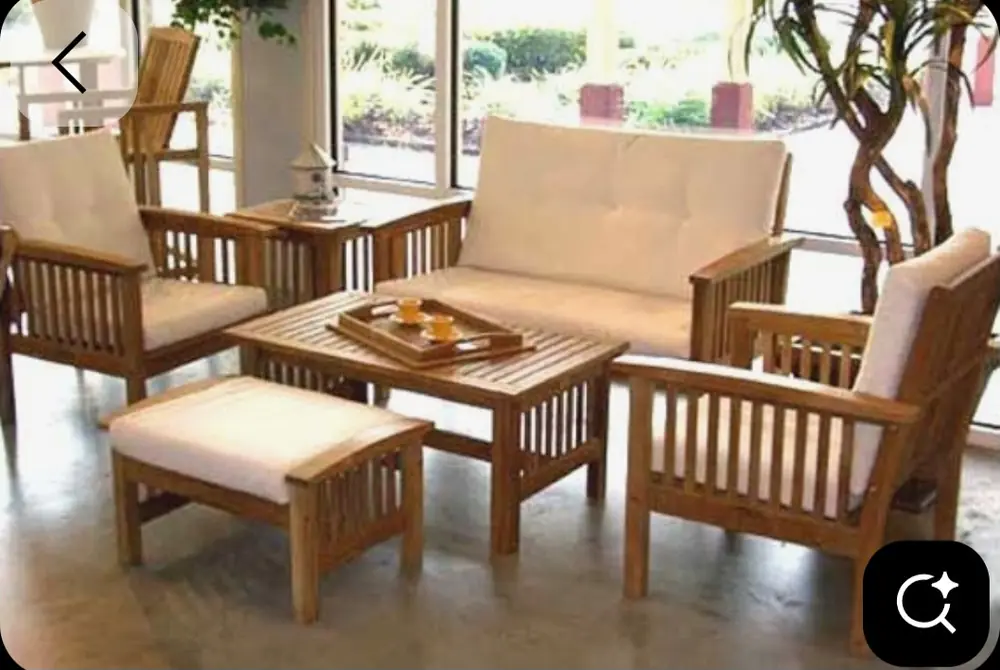 Teak Lounge Sofa Set with Ottoman