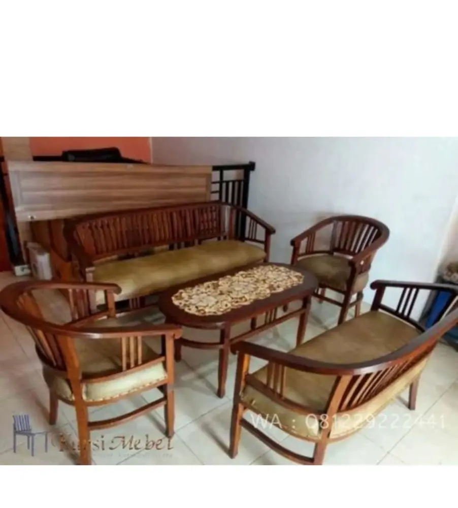 Teak Spindle Sofa Set with Coffee Table