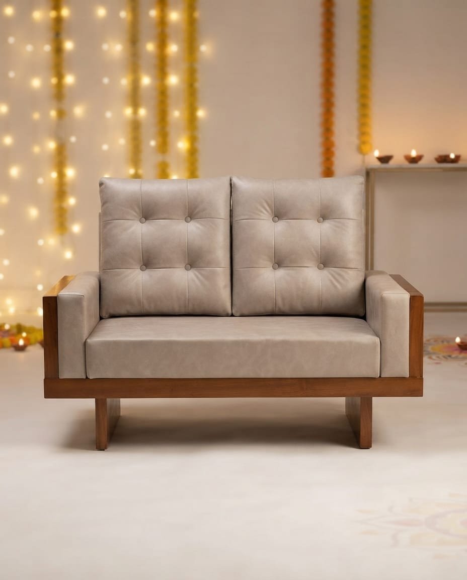 Walnut Frame Tufted Loveseat