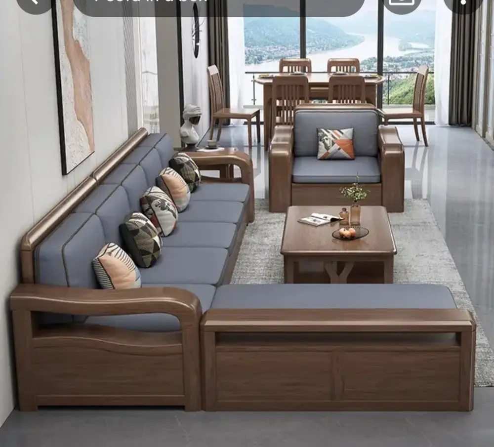 Walnut Slate L-Shape Sofa